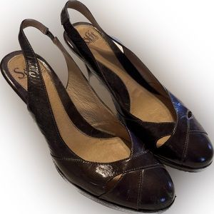 Sofft Women's Size 9N Pumps Dark Brown Leather Slip On High Heels Sling Back